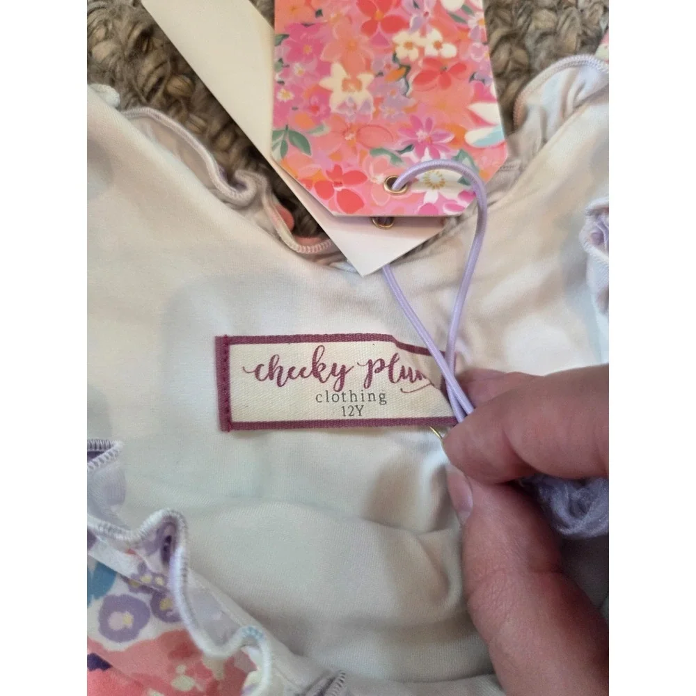 NWT Cheeky Plum Purple Floral Short Sleeve Dance Leotard Tutu Dress Girls 12